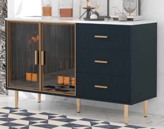 Modern Sideboard/MDF Buffet Cabinet w/ Gold Metal Legs & Handles (incomplete) 