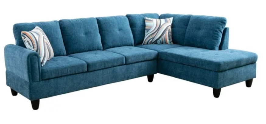 (incomplete) Ponliving 97" 2 Pieces L-Shaped Sectional Sofa With Pillows For Living Room Blue Flannelette Right Hand Facing