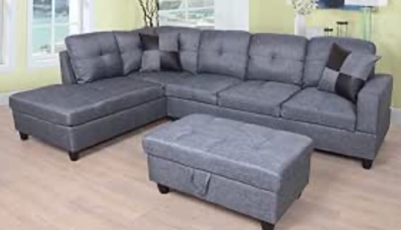 Lifestyle Furniture Sectional Sofa Set, Modern L-Shaped Living Room Couch Set, Linen Sectional Sofa, Grey, Left Facing, (incomplete) 