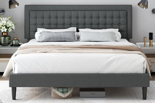 HIFIT King Size Bed Frame King Upholstered Platform Bed with Button Tufted Adjustable Headboard, (box 2 of2 incomplete) 