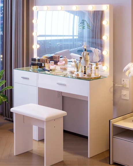 43.31" Wide Glass Top Vanity with Outlets, (incomplete) 