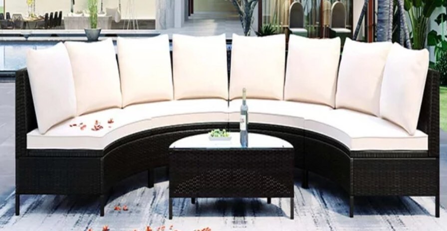 Rattan sofa set rounded with half circle table (box 3 of 3 incomplete) 