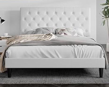 Upholstered bed king faux leather white (box 1 of 2 incomplete) 