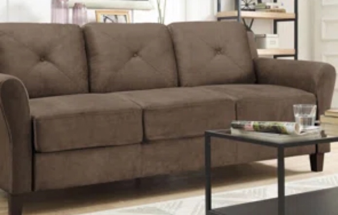 Classic rolled arm micro suede sofa dark brown (incomplete)