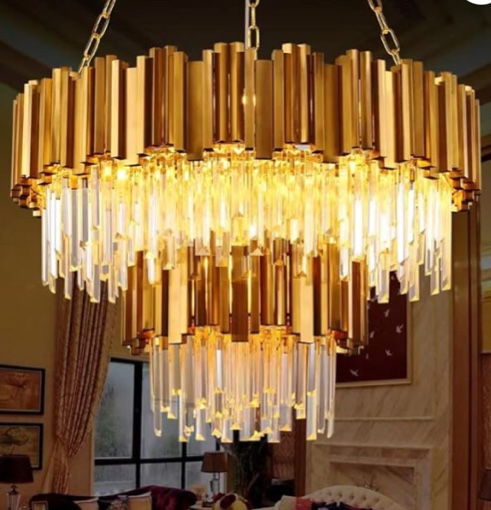 WABON Modern Crystal Chandeliers, Gold Round Chandelier Light Fixture, 2-Tier Raindrop Chandelier for Dining Room Living Room Bedroom, Antique Gold