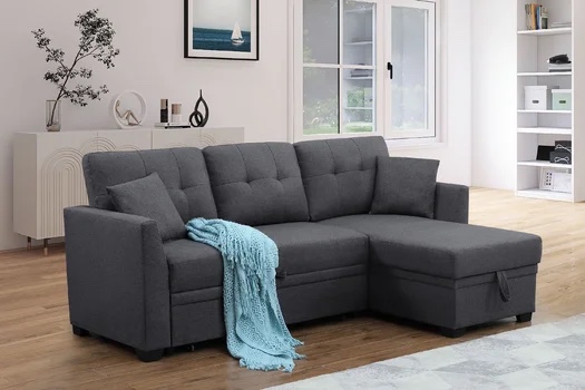 Cidalino 83'' Upholstered Sleeper Sofa Chaise with Storage& 2 Cup Holders (Incomplete 1/2 Box)