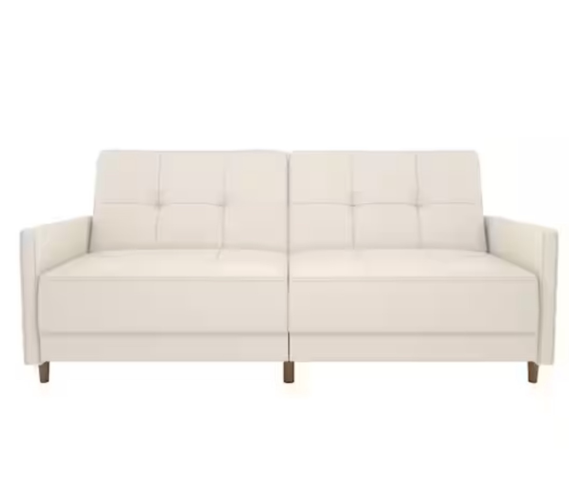 Andora Coil Twin/Double Size White Faux Leather Futon