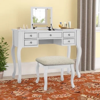 Daryel Vanity Set with Stool and Mirror
