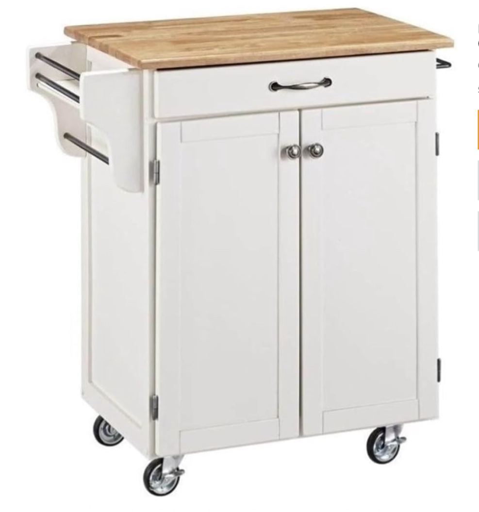 Homestyles Cuisine Kitchen Cart, Off White, Wood Top