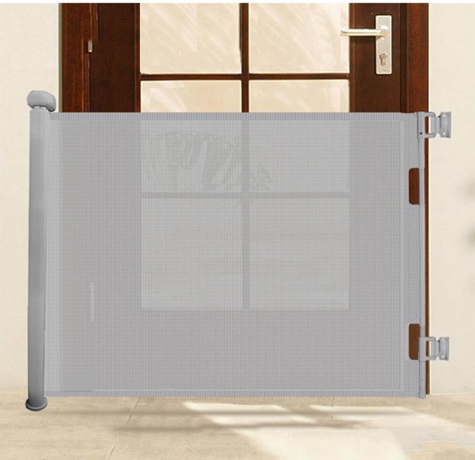 ZXHKZDX Retractable Dog Gate, Child 55/70Inch Wide Safety Gate, Easy to Roll and Latch Dogs Gate for Doorways, Stairs, Hallways, Deck, Banisters Indoor/Outdoor (Color : Grey, Size : 55.1x33.8in)