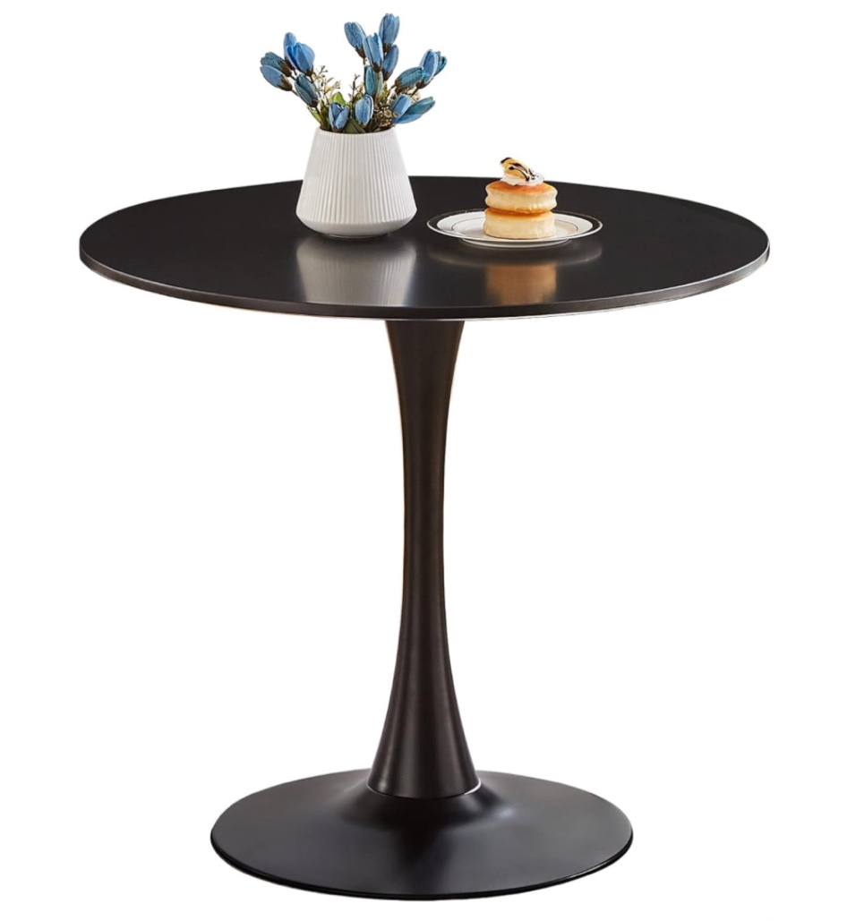 Round Dining Table Small Black Kitchen Table 31.5" in Tulip Design Modern Pedestal Table for Small Space Dining Room 2 to 4 Person