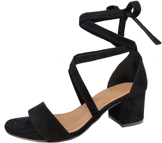 Wrap Around Lace Up Sandals Open Toe Block Heels Strappy Tie Up