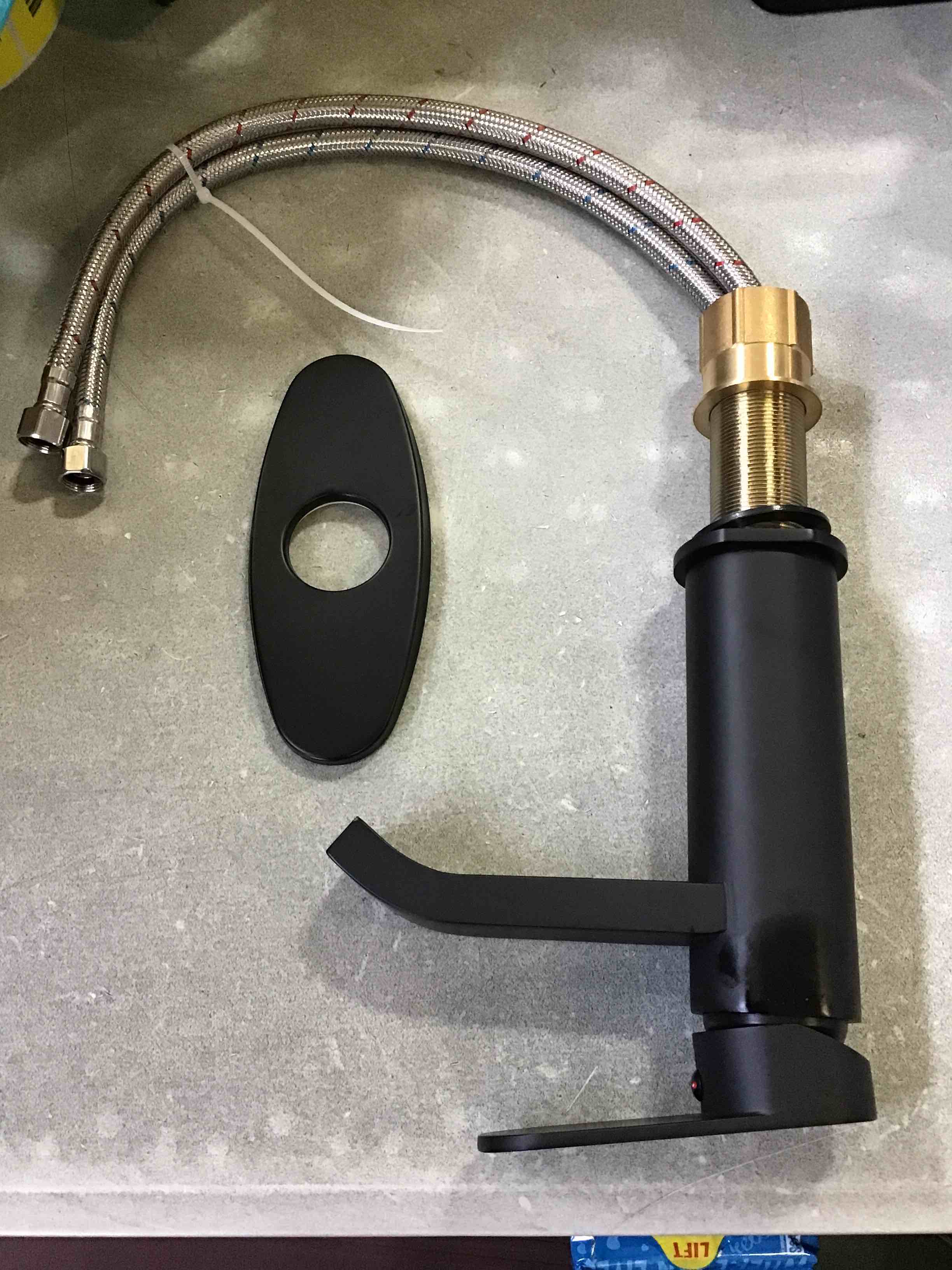 BESy Brass Black Waterfall Spout Bathroom Faucet