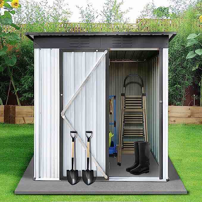Lyromix 5' × 3' Metal Outdoor Storage Shed with Door & Lock, Waterproof Garden Storage Tool Shed for Backyard Patio,White-Grey