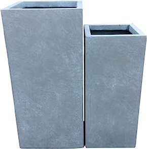 Kante 16" and 19" H Concrete Tall Square Planters Outdoor/Indoor Lightweight Planters Pots with Drainage Hole, Set of 2, Modern Style for Balcony, Patio, Living Room ,Slate Gray