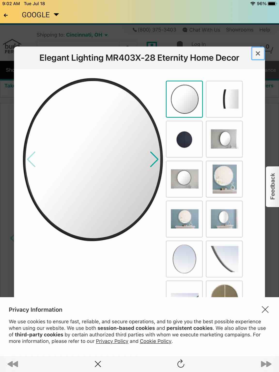 Elegant Lighting Eternity 28" Diameter Circular Metal Framed Bathroom Mirror Model:MR4034BK  