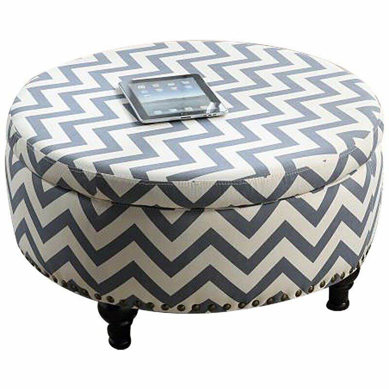 Nathaniel Home 32" Round Fabric Upholstered Chevron Patterned Storage Ottoman