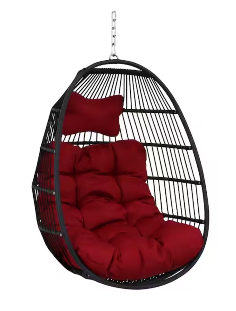 SunnyDaze 2.6 ft. Julia Hanging Cushioned Egg Chair Hammock in Red
