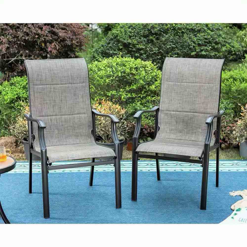 PHI VILLA Padded Textilene Patio Outdoor Dining Chairs, Set of 2