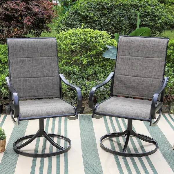 PHI VILLA Black Swivel Padded Textilene Metal Outdoor Dining Chairs Set of 2