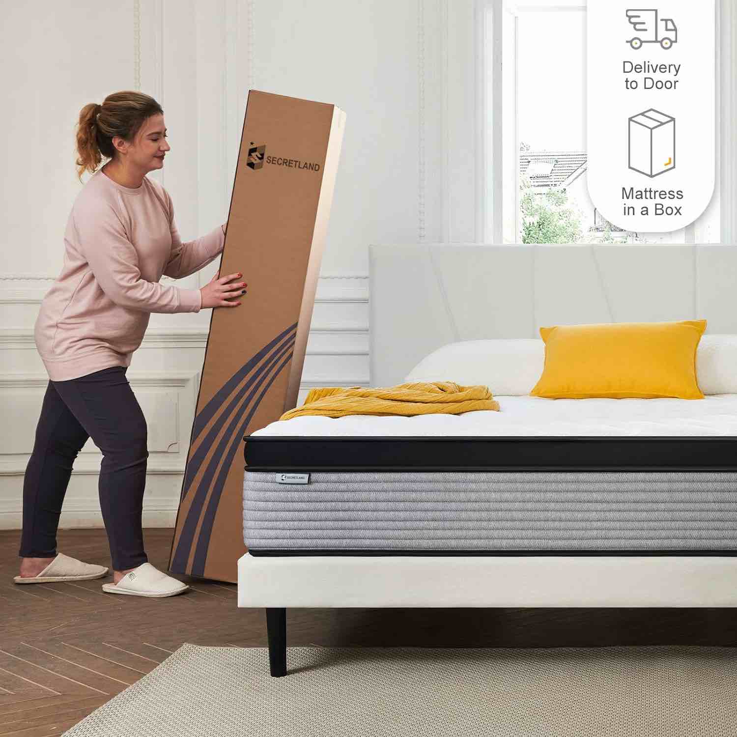Queen Mattress,SSECRETLAND 12 Inch Hybrid Memory Foam Mattress and Individual Pocket Springs,Queen Bed in a Box with Pressure Relief and Cooler Cover,Medium Firm Queen Size