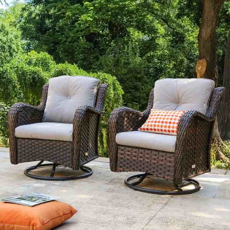 Linkwood Rocking Swivel Patio Chair with Cushions (Set of 2)