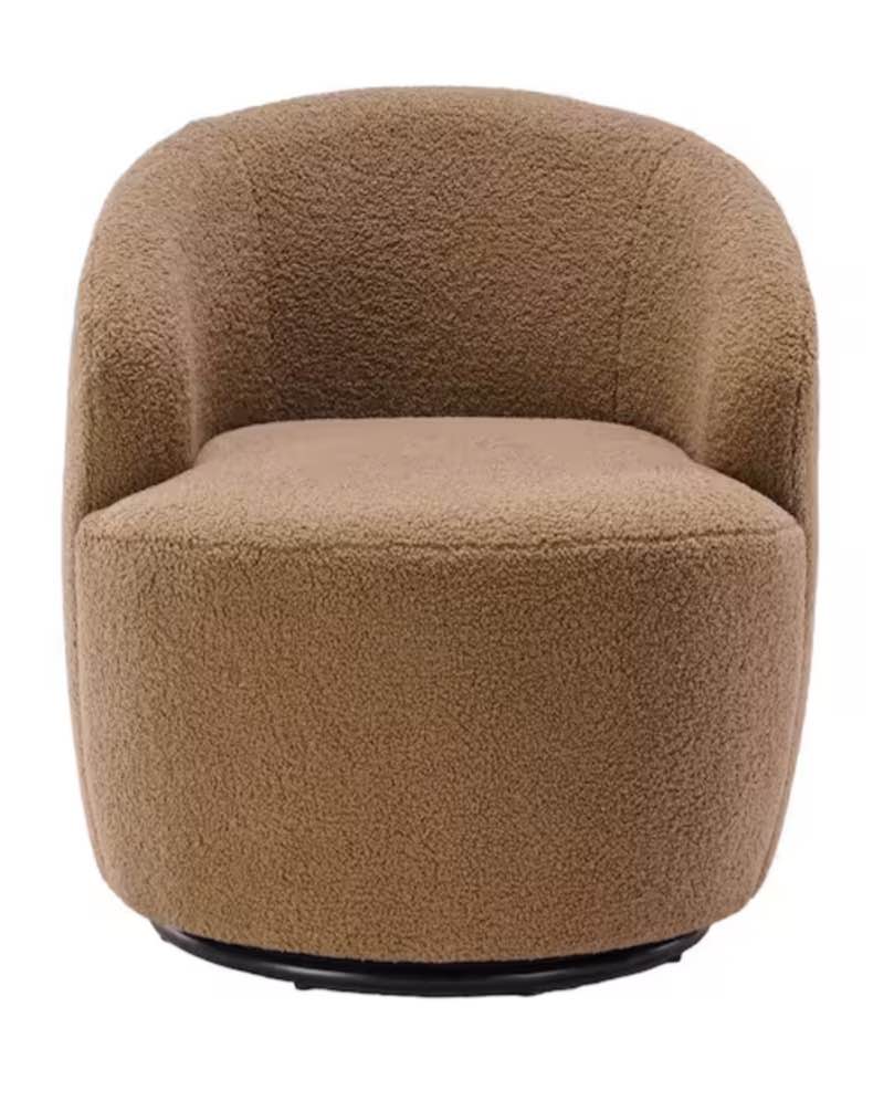 W52741629 Brown Teddy Fabric Swivel Accent Barrel Chair