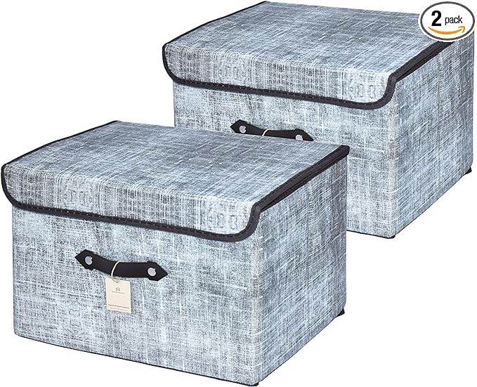 MONDO MAGICO FABRIC BIN / GREY WITH BROWN HANDLE / STOCK PHOTO FOR REFERENCE ONLY 