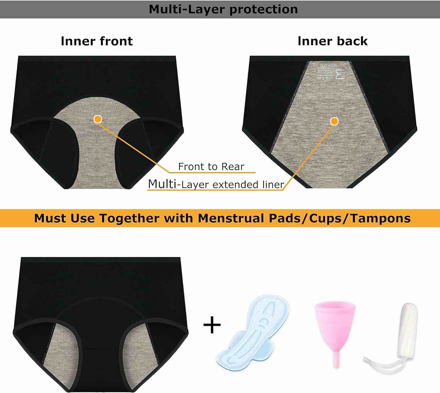 Nalwort Women's Menstrual Period Briefs Girl Ultra Soft Postpartum Cotton Panties Underwear XXL