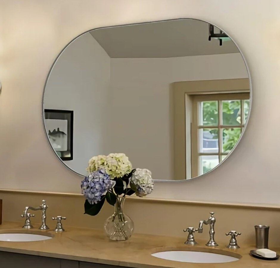 ANDY STAR T03-S10-E3048S ANDY STAR 30x48" Brushed Nickel Oval Bathroom Mirror, Oval Nickel Mirror, Silver Vanity Mirrors for Bathroom, Double Vanity Mirror, Stainless Steel Anti-Rust, Wall-Mounted Vertical/Horizontal