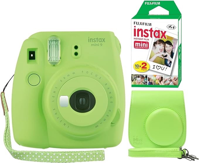 Fujifilm Instax Mini 9 Instant Camera Lime Green + Minimate Custom Case + Fuji Instax Film 
