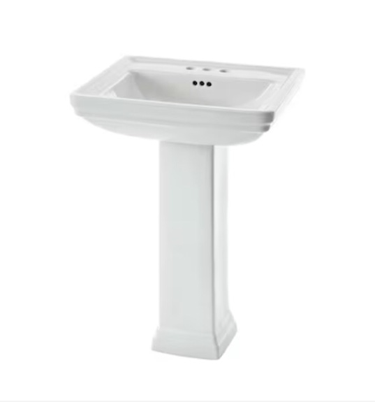 Allen Roth Pedestal Bathroom Sink, Square, White