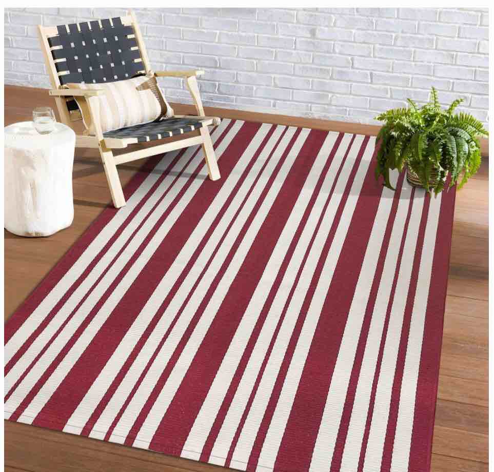 Red and White Striped Rug 4 x 6