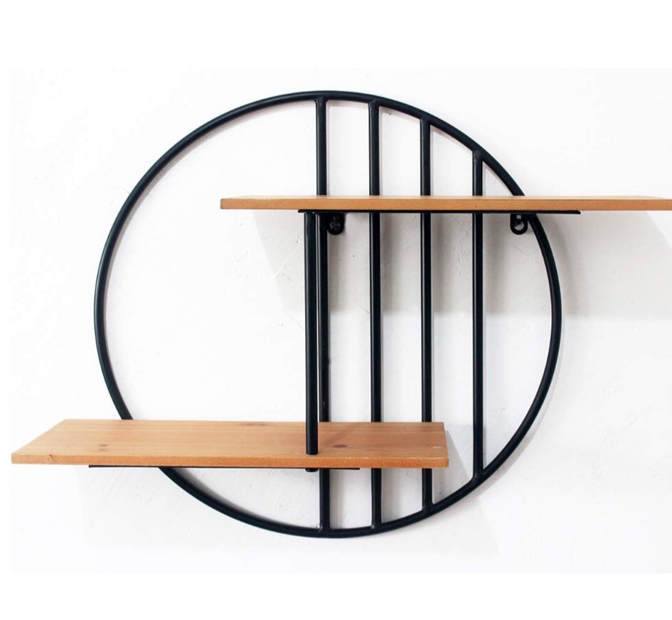 Funerom Rustic Wood and Metal Wall Mounted Floating Shelves Decorative Round Wall Shelf for Living Room, Bathroom, Kitchen