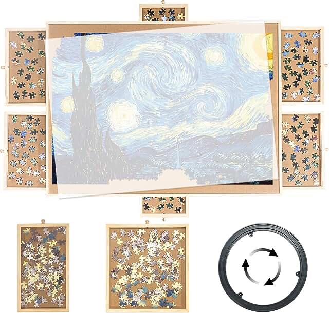 ALL4JIG 2000 Piece Rotating Puzzle Board with Drawers and Cover,Portable Jigsaw Puzzle Table for Adults Portable,Lazy Susan Spinning Puzzle Boards