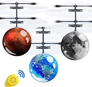 AMENON 3 Pack Flying Ball Toys Kids Gifts Holiday for Boys Girls 6-14 Years Basket Stuffer Light Up Hand Operated Drone Hover Ball Recharge Helicopter with Remote Controller