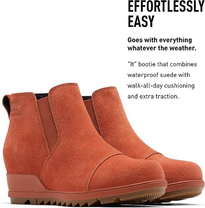 Sorel Women's Evie Pull-On Bootie — Waterproof Suede Leather — Wedge Ankle Booties