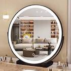 Hasipu Vanity Mirror with Lights, 16" LED Makeup Mirror, Lighted Makeup Mirror with Lights, Smart Touch Control 3 Colors Dimmable Round Mirror 360°Rotation Black