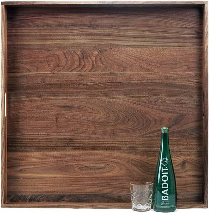 MAGIGO 30 x 30 Inches Extra Large Square Black Walnut Wood Ottoman Tray with Handles, Serve Tea, Coffee Classic 2.5 Feet Wooden Decorative Serving Tray