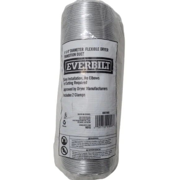 Everbilt 8? X 4? Diameter Flexible Dryer Transition Duct - Includes 2 Clamps