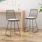 Lilith Counter Stools, 26" Seats, Modern, Geometric, Black Iron Frames with Ivory Cushion (Set of 2) Black Finish, Ivory