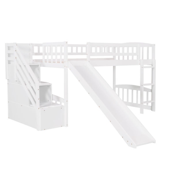 (Incomplete box 2 of 3)Stairway Twin Size Loft Bed with Two Drawers and Slide