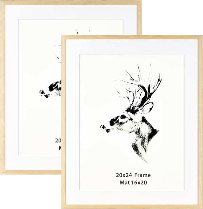 Yaetm 20x24 Picture Frame Matted to 16x20 Set of 2, Solid Oak Wood Poster Frame 20 x 24 inches, Wall Gallery Photo Frames for Horizontal and Vertical Wall Mounted (2 pack, Oak)