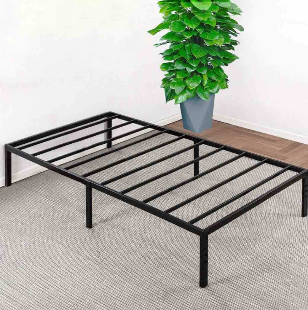 OmiNight Twin XL Bed Frame 16 inches high Twin XL Bed Platform Bed No Box Spring Needed Twin XL Size Metal Bed Frame with Storage Easy Assembly Steel Slat Support Noise Free, Black TXL