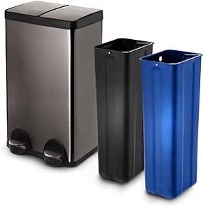 Home Zone Living 15.8 Gallon Kitchen Trash Can, Dual Compartment Recycle Combo, 60 Liter, Black