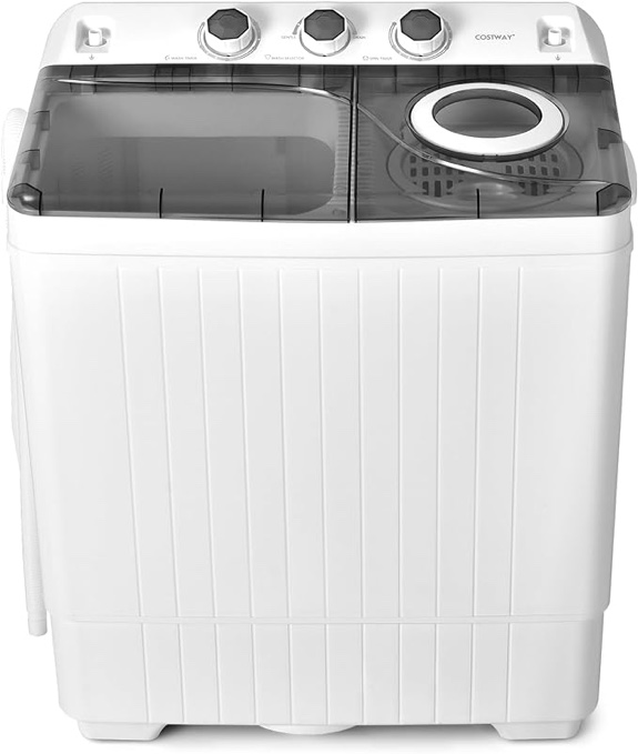 COSTWAY Portable Washing Machine, 2-in-1 Twin Tub 26lbs Capacity Washer(18lbs) and Spinner(8lbs) with Control Knobs, Timer Function, Drain Pump, Compact Laundry washer for Home Apartment RV, 