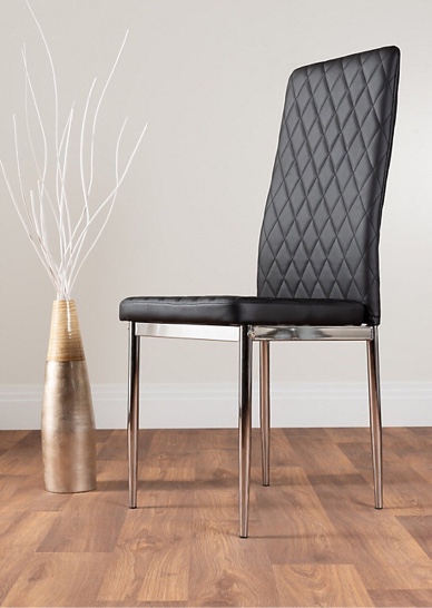 Set of 6 Milan Black High Back Soft Touch Diamond Pattern Faux