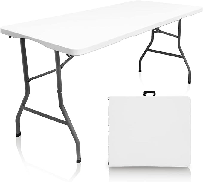 Bi-Fold Plastic Folding Table, 5 FT Folding Table, Plastic Portable Tables for Dining Parties Card Picnic Camping, Granite White