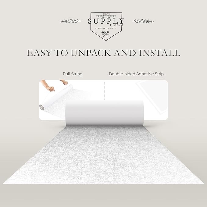 Supply Flora SLS Wedding Aisle Runner, White Floral Print Wedding Floor Must-Have with Pull String and Double-Sided Adhesive Strip, for Indoor and Outdoor Weddings, 50 x 3 Feet