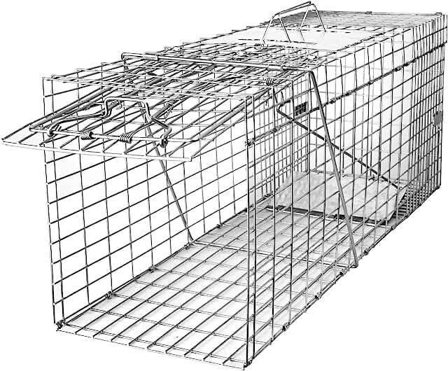 SZHLUX 32" X 10" X 12" Live Animal Cage Trap, Heavy Duty Folding Raccoon Traps, Humane Cat Trap for Stray Cats, Raccoons, Squirrel, Skunk, Mole, Groundhog, Armadillo, Rabbit, Catch and Release.